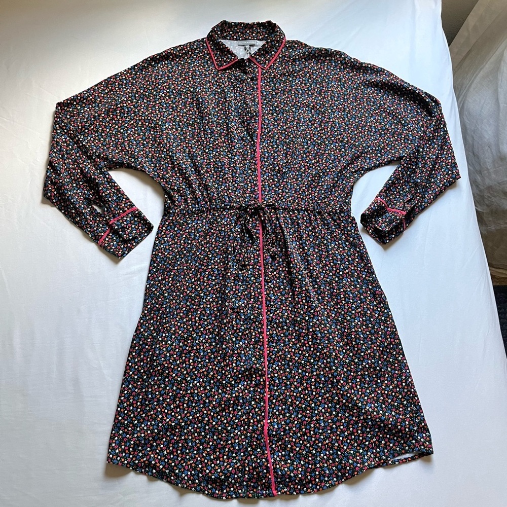 NWT OLIVER BONAS black ditsy floral viscose contrast piping button up mini